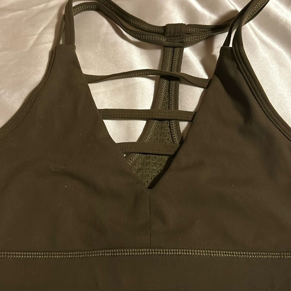 Zyia Olive Green Grid Bra Athletic Racerback Removable Pads Size M